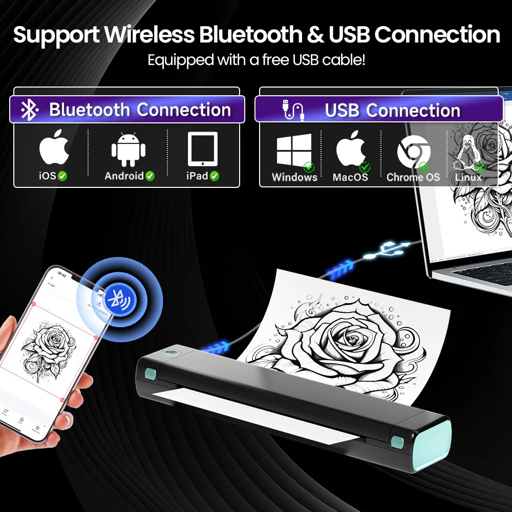 Phomemo M08F Wireless Bluetooth Tattoo Stencil Printer, Portable Thermal Tattoo Transfer Machine,Comes with 10pcs Transfer Paper
