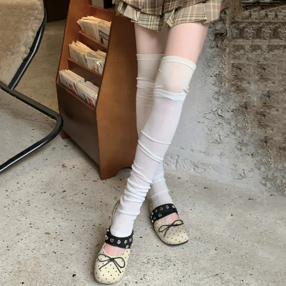 Double-layer Splicing Leg Warmers Ballet Style Thin Knee High Socks Leg Cover Women Korean Foot-stepping Leg Warmers Foot Cover