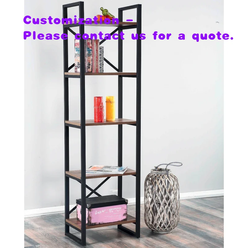 custom.Modern Industrial Metal Frame Wooden Bookshelf Open Display Storage Rack Living Room Office Home Use