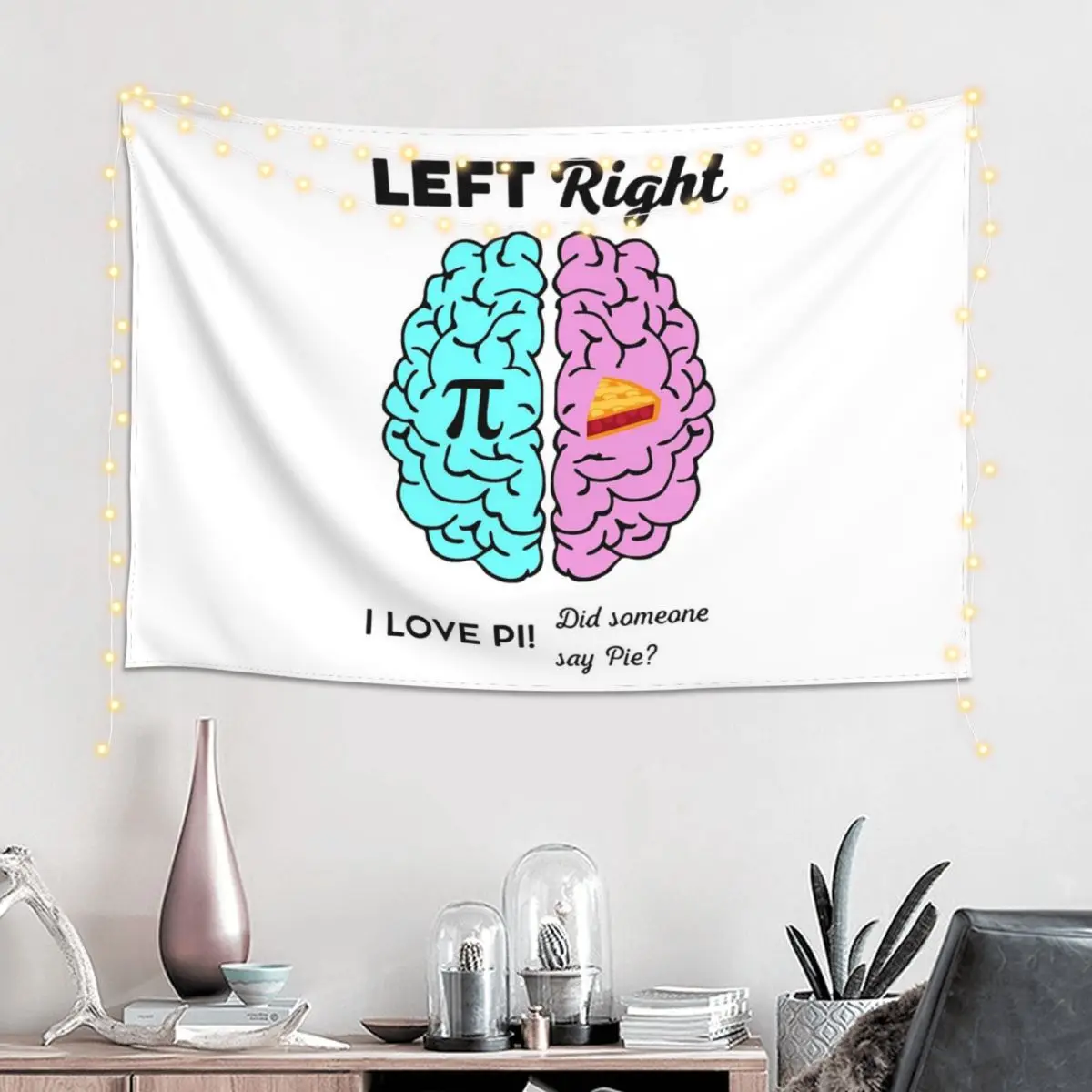 Left Right Brain Hemisphere Pi Pie Math Joke Tapestry Art Wall Hanging Aesthetic Home Decoration Tapestries for Living Room Room