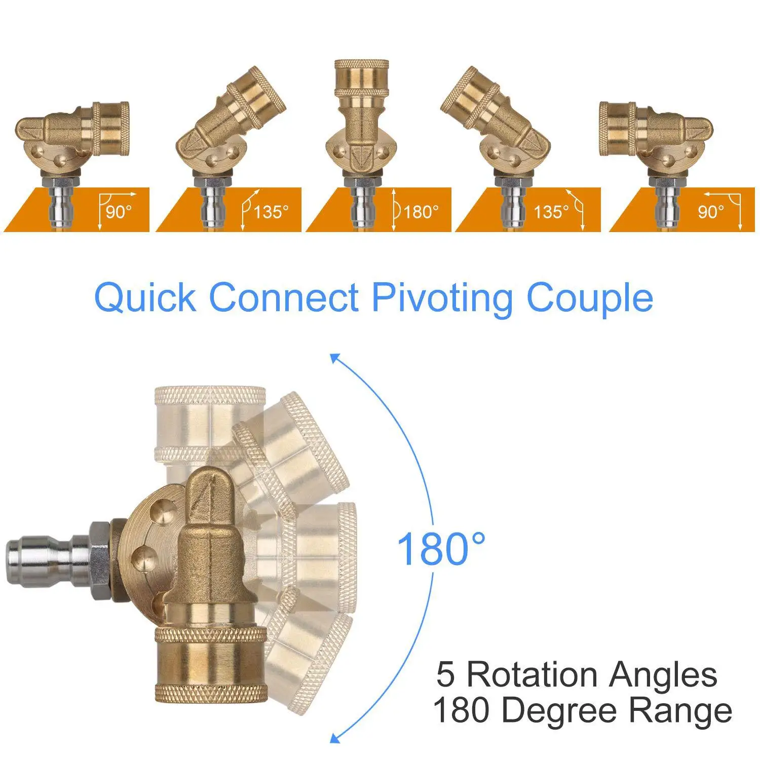 1Pcs High-Pressure Water Gun 5-Speed 7-Speed Rotary Coupler Angle Copper Joint Conversion Head 1/4 inch Quick Connection Adaptor