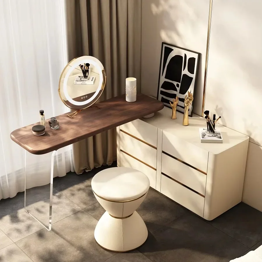 High Quality Acrylic Stand Dressing Table Black Walnut Solid Wood With Microfiber Leather Dressing Table