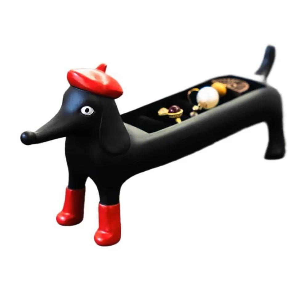 Resin Dachshund Ring Organizer Dustproof Ring Holder Jewelry Display Box Home Decor Ornament Ring Trinket Storage Box Lady Girls