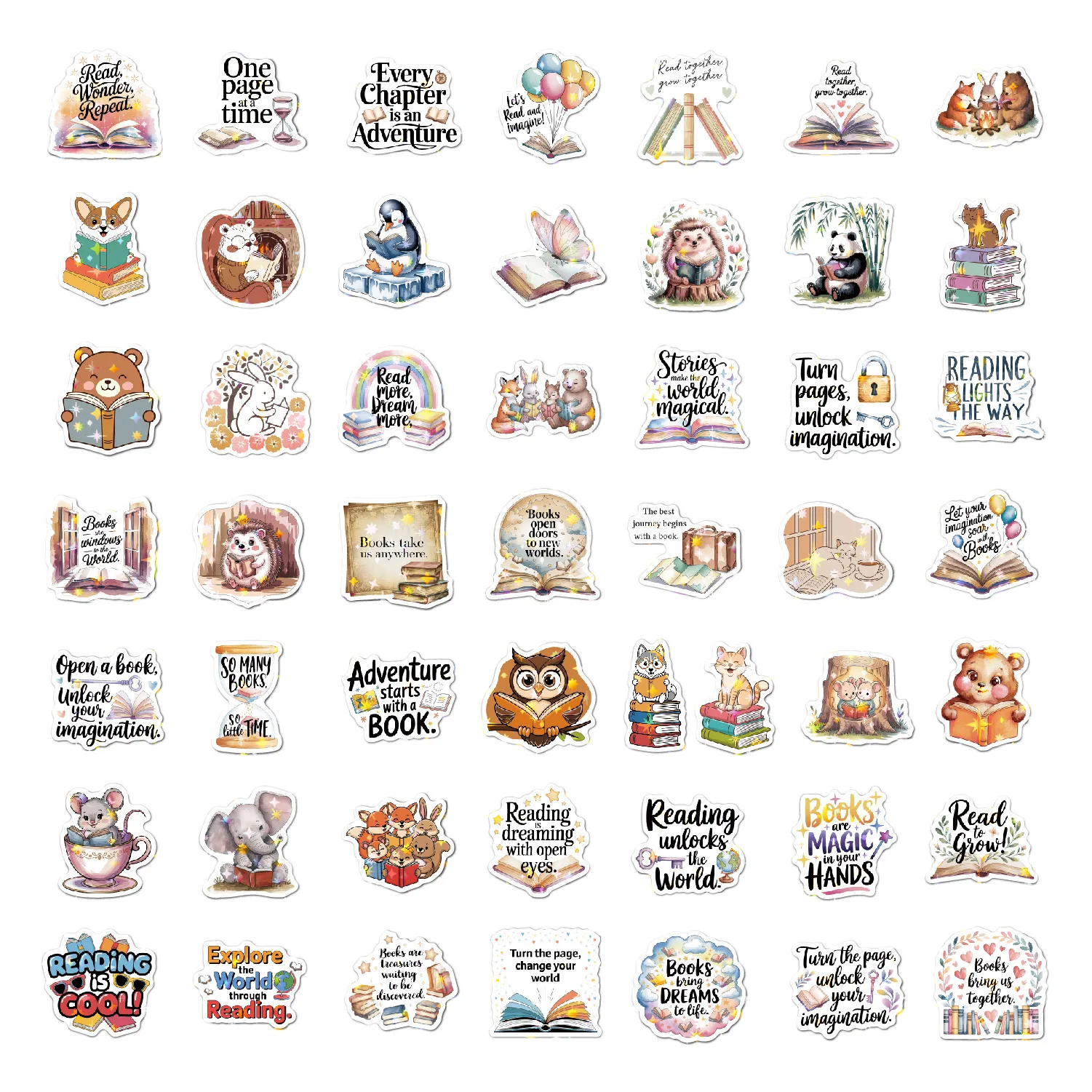 Laser Kids Reading Stickers Cute Waterproof Self Adhesive for Books Toys Stationery Gift Reward Decorative