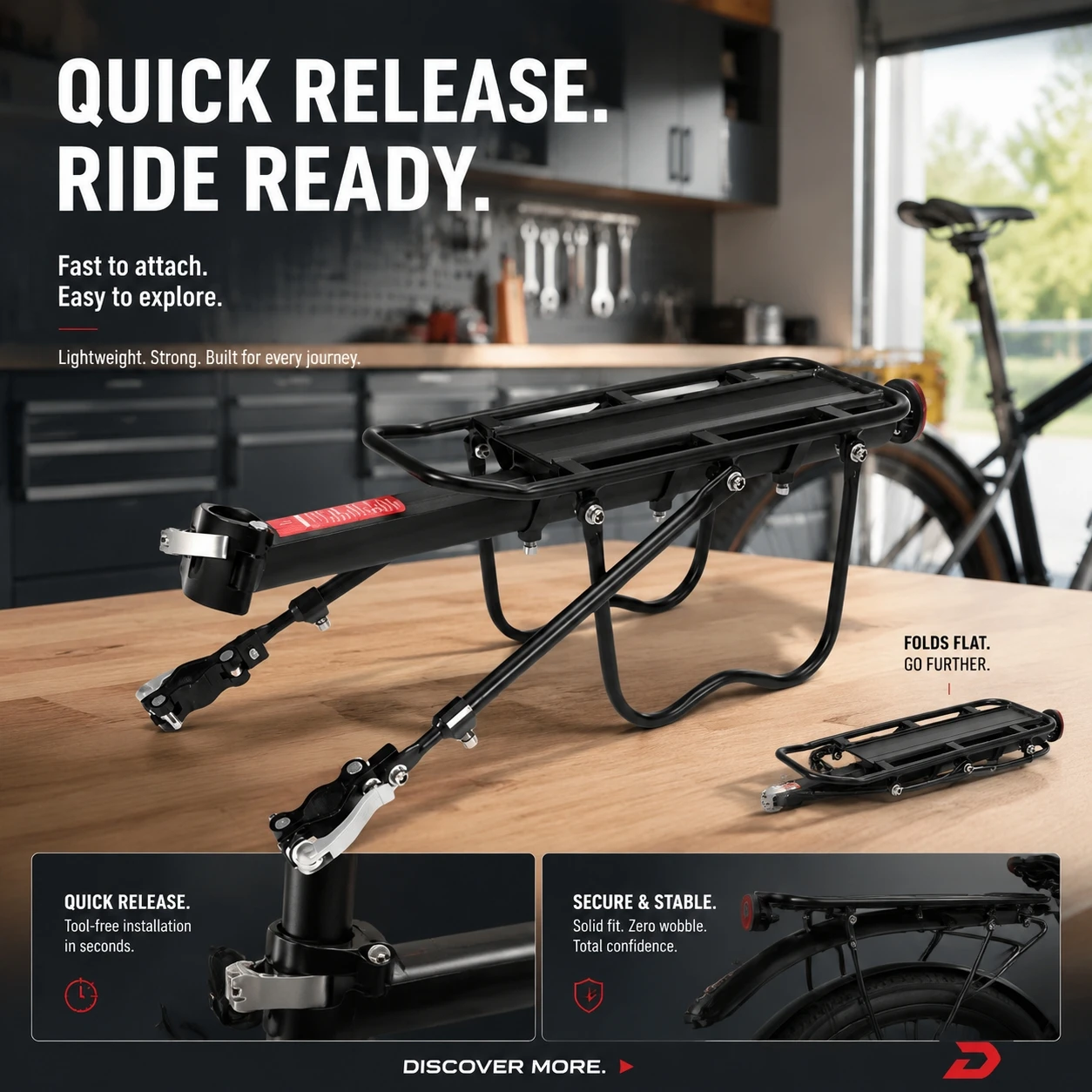 Bicycle Rear Rack Aluminum Alloy 25kg High Load Capacity Bike Luggage Carrier for MTB Road Touring Commuting Travel