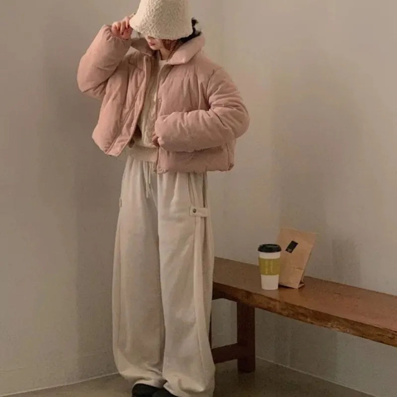 Korean Sle Quilted Cotton Jaet Women's ort Coat Light Corduroy Bread ape Winter Faion Versatile Single Button