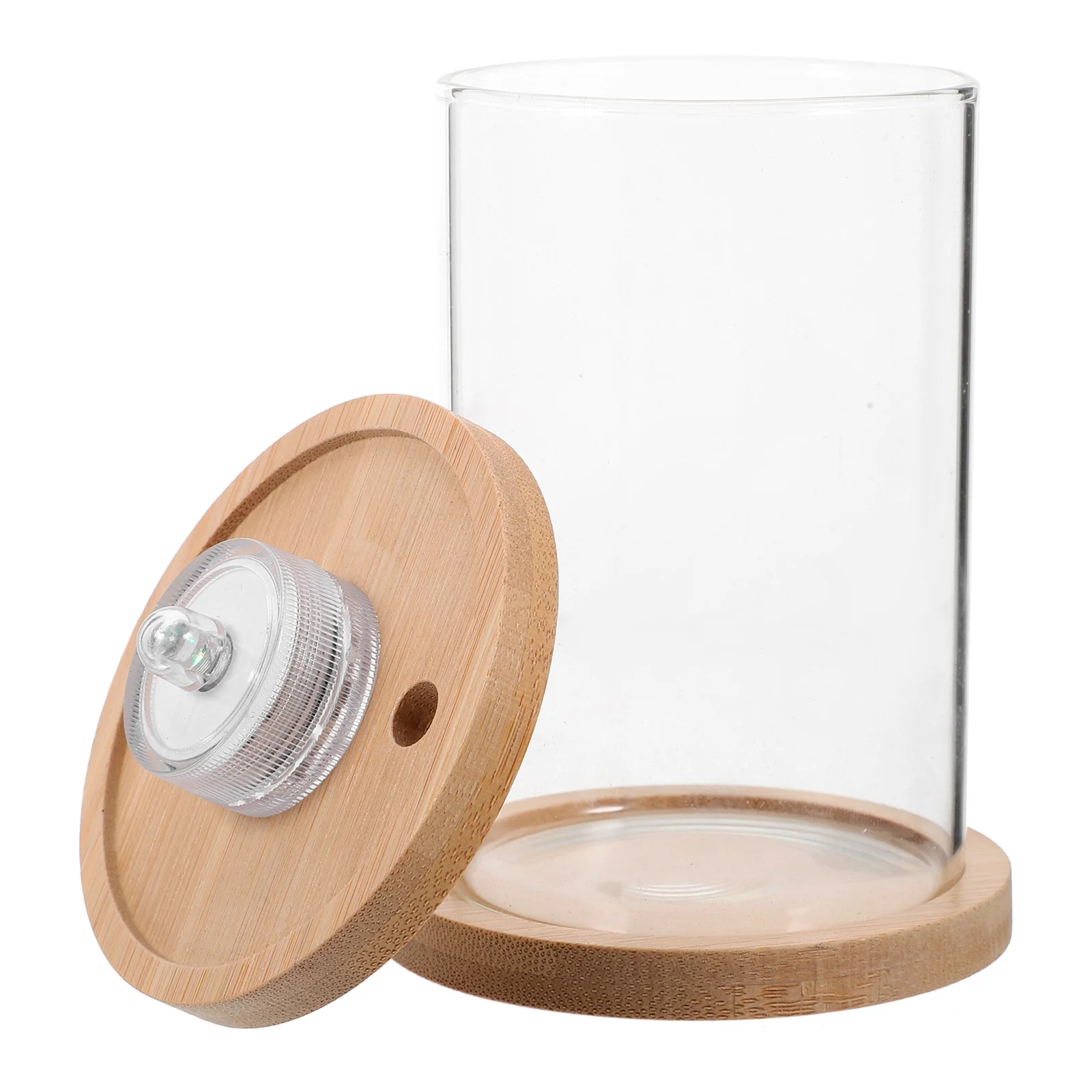 

Led Light Up Terrarium Glass Fish Tank Mini Aquarium Clear Desktop Betta Fish Bowl Pine Wood Base Colorful Lights Stress Relief