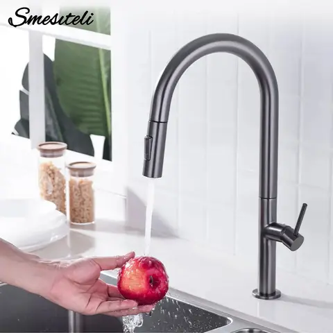 Gunmetal kitchen Faucet 360 Degree Rotating kitchen Tap Pull Out Spout Kitchen Mixer Single Handle Hot And Cold Water Sink Tap