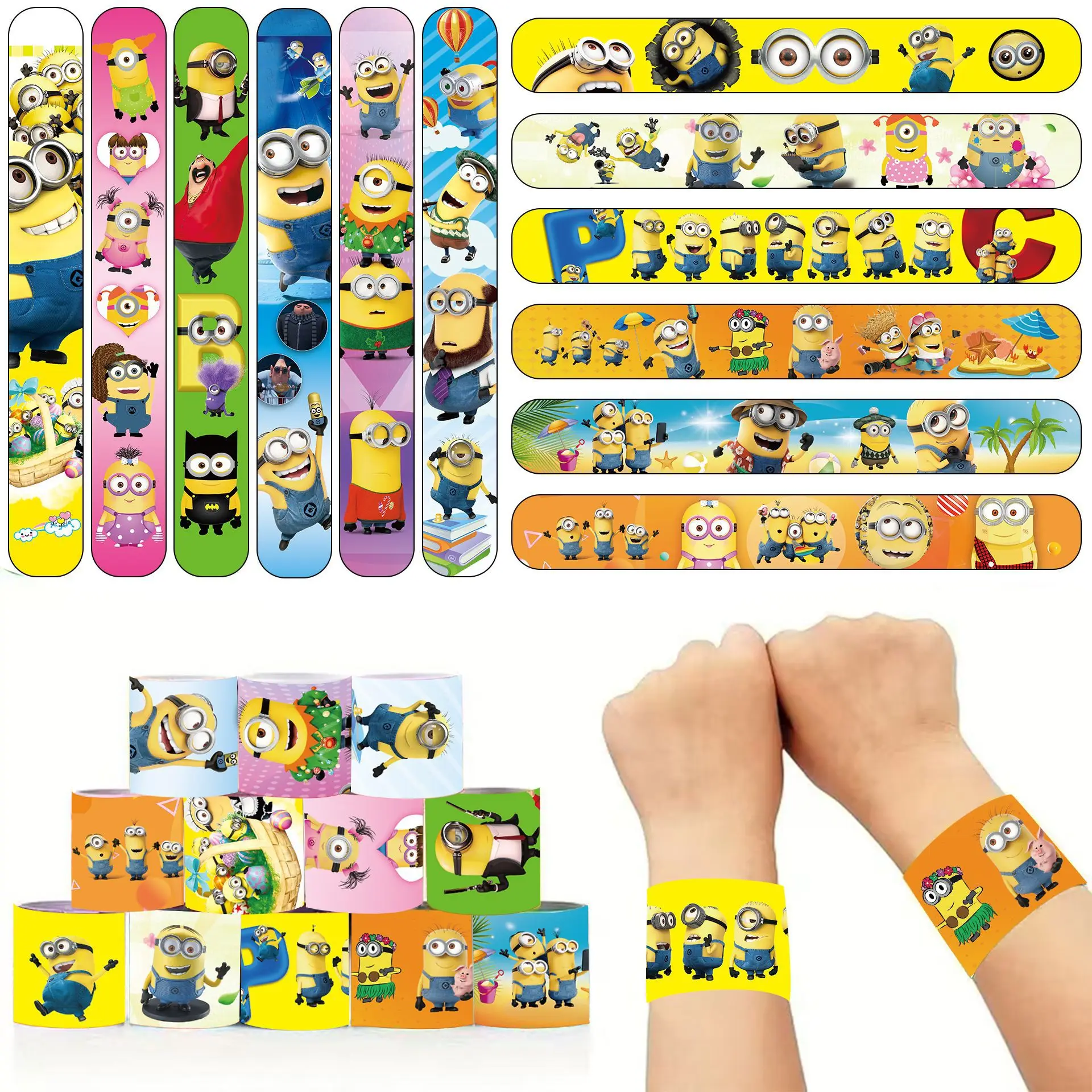 12pcs one set cartoon Minions papa circle Bracelets Slap Party Supplies Children's Birthday decoration