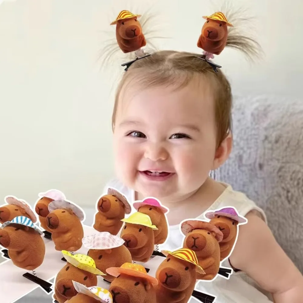 6pcs Cute Cartoon Bow Capybara Spring Hair Clip 3D Animal Plush Hairpin Kawaii Children Christmas Headwear Gift DIY Hair Styling