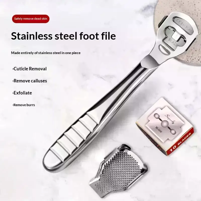 1 Set Stainless Steel Foot Callus Shaver With 10 Replacement Blades And Extra File Head For Pedicure Removing Dead Skin Calluses