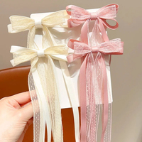 2pcs Korean Lace Bow Hair Clip Trend Long Ribbon Hairpins Barrettes Headband for Women Girl Hair Accessories Wedding Jewelry