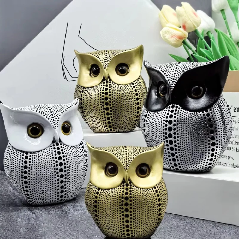 Resin Owl Statue Home Decor - Yellow Owl Sculpture, Bird Statue, Bedroom, Office, Garden, Bookshelf, TV Stand Statue
