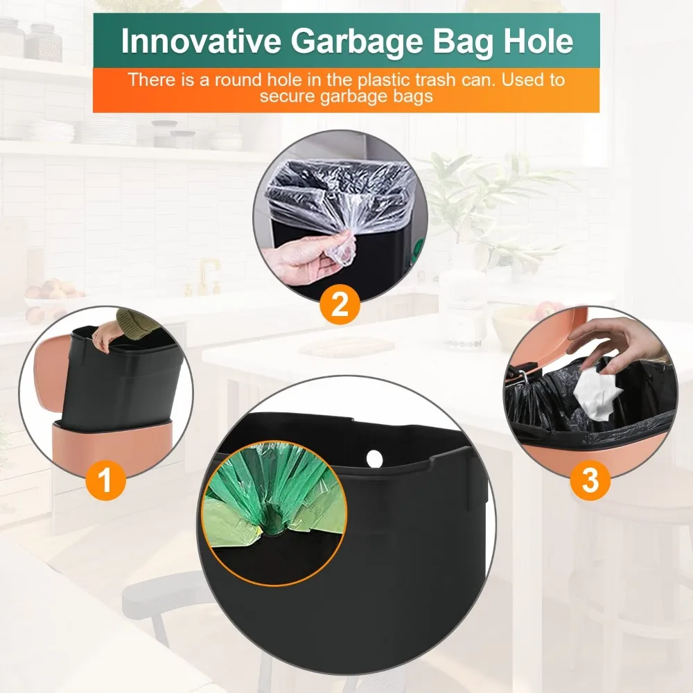 سلة مهملات مطبخ من الفولاذ المقاوم للصدأ مقاومة لبصمات الأصابع سعة 50 لترًا مع دلو قابل للإزالة وغطاء مفصلي #6