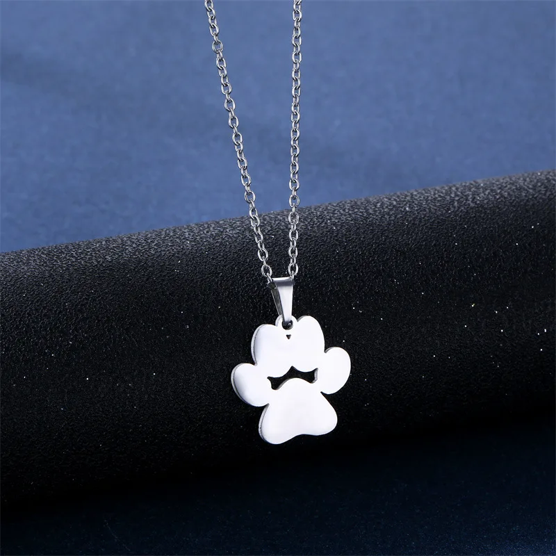 NEW Stainless Steel animal cat dog Pendant Heart earrings Necklace set women Footprint Jewelry Mother\'s Day Gifts Choker TZ95