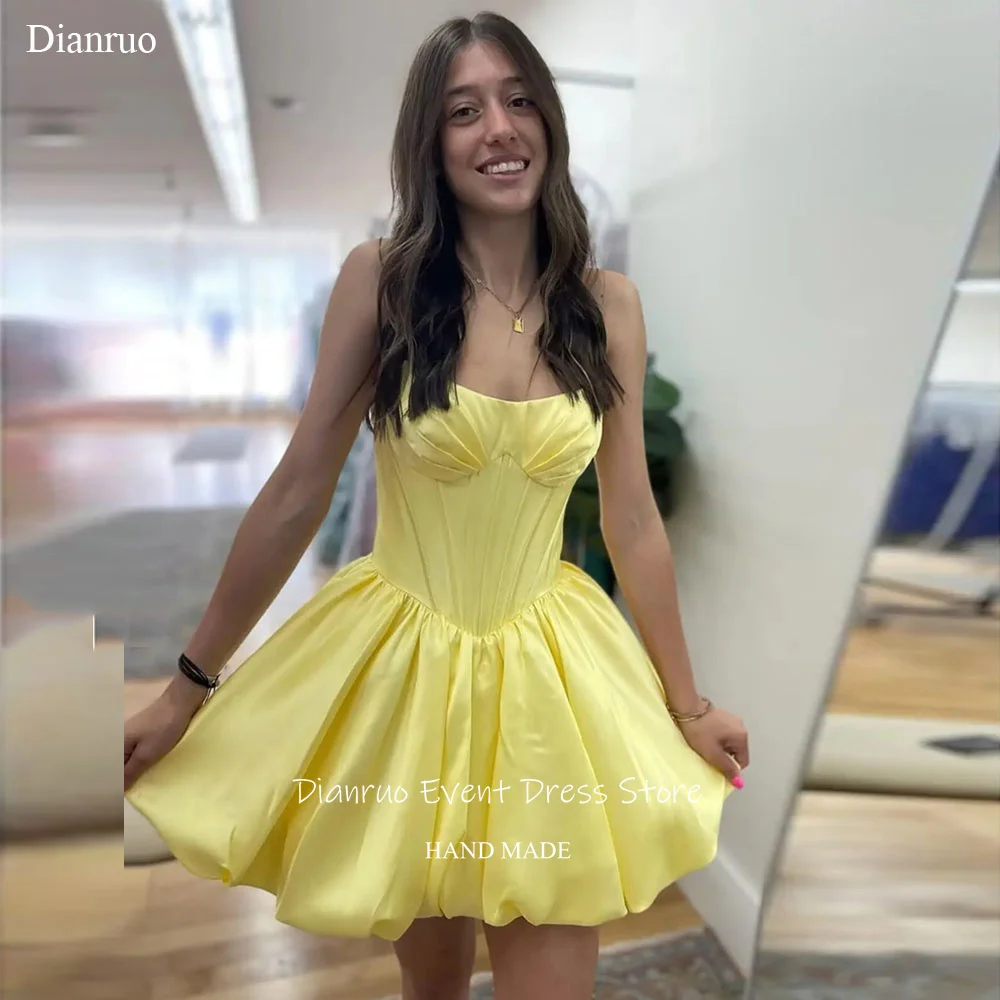 

Dianruo Желтые пышные платья для выпускного вечера с открытой спиной Мини-платья для встречи выпускников без рукавов без бретелек Vestidos Para Mujer по индивидуальному заказу