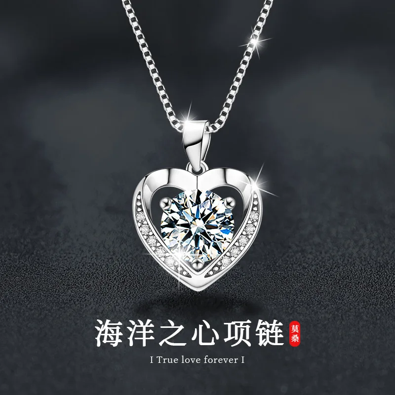 

Ожерелье с муассанитом для женщин, элитное украшение из серебра S925 пробы, кулон в форме сердца, цепочка на ключицу, серебряное ювелирное изделие.