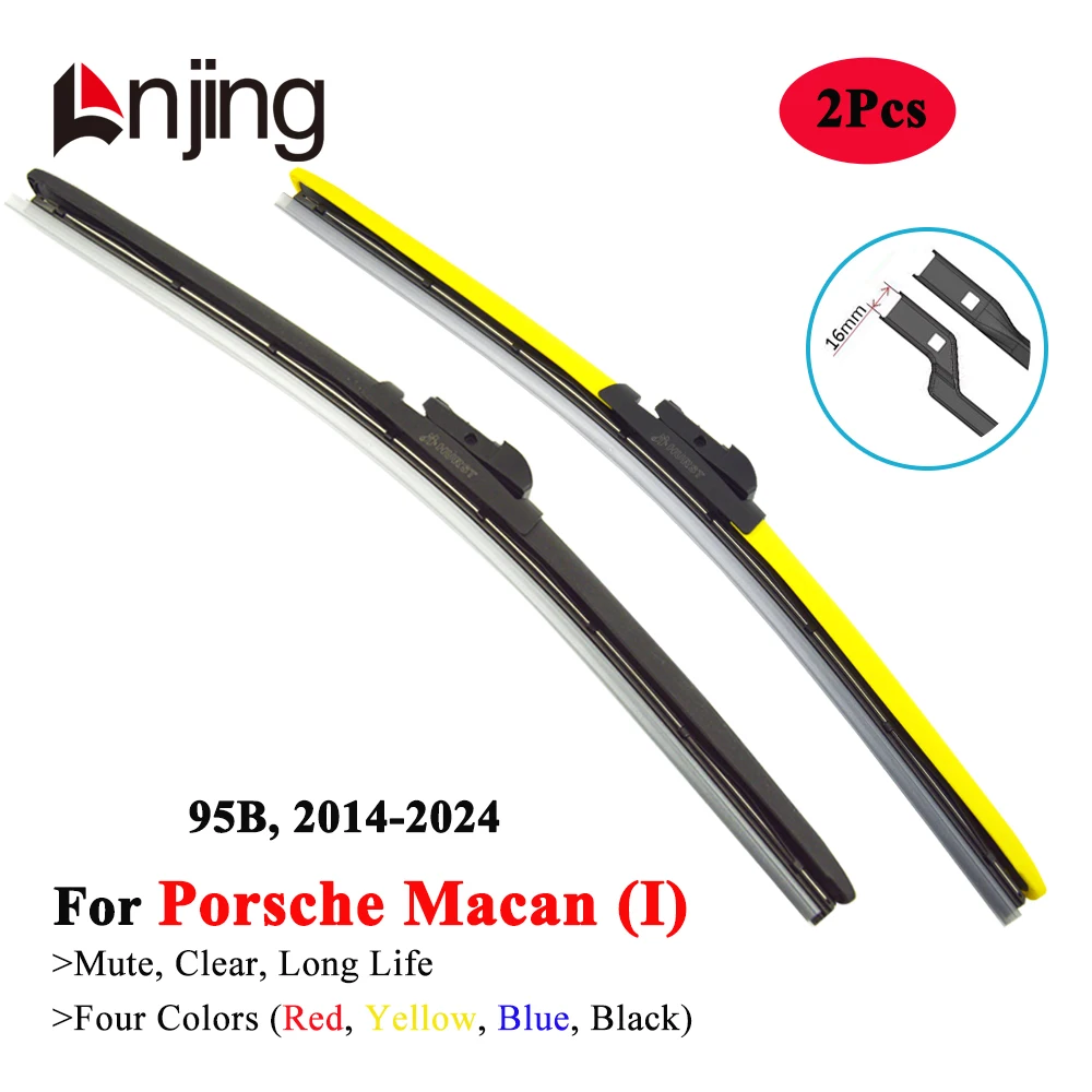 LNJING Colorful Hybrid Wiper Blades For Porsche Macan 95B SUV 2014 2015 2016 2018 2019 2020 2021 2022 2023 2024 Car Accessories