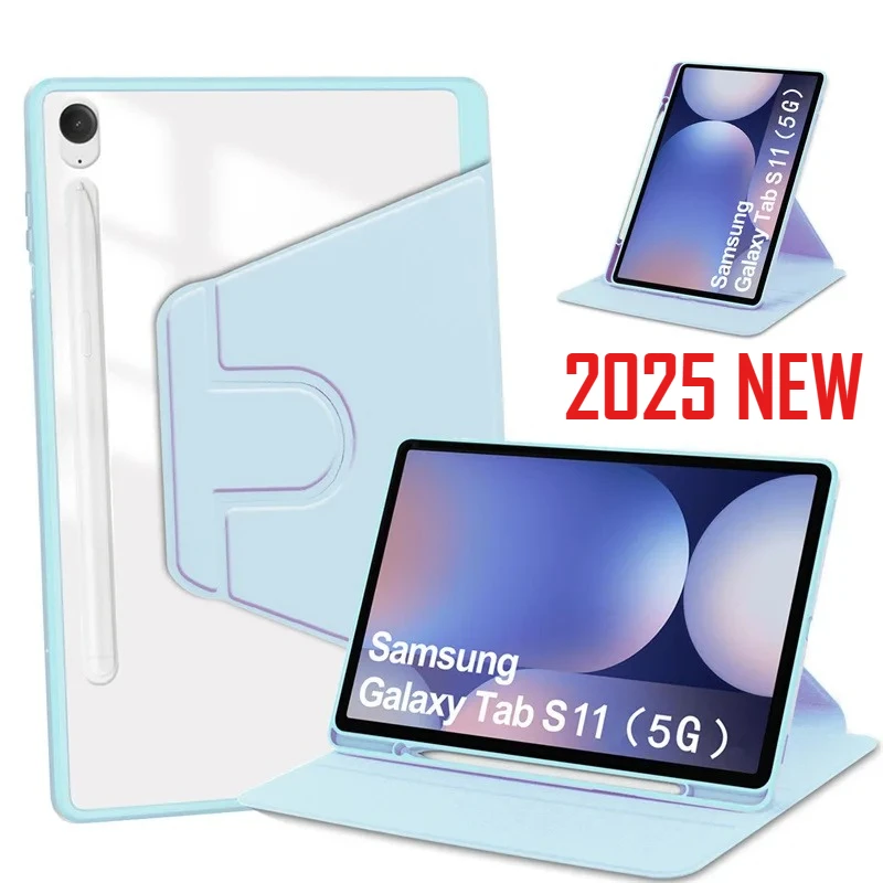 

For Samsung Galaxy Tab S11 2025 5G S10 Lite FE A11 A9 Plus 11 Inch 13.1 8.7 Case SM-X730/X736 Acrylic Rotating Stand Tablet Case