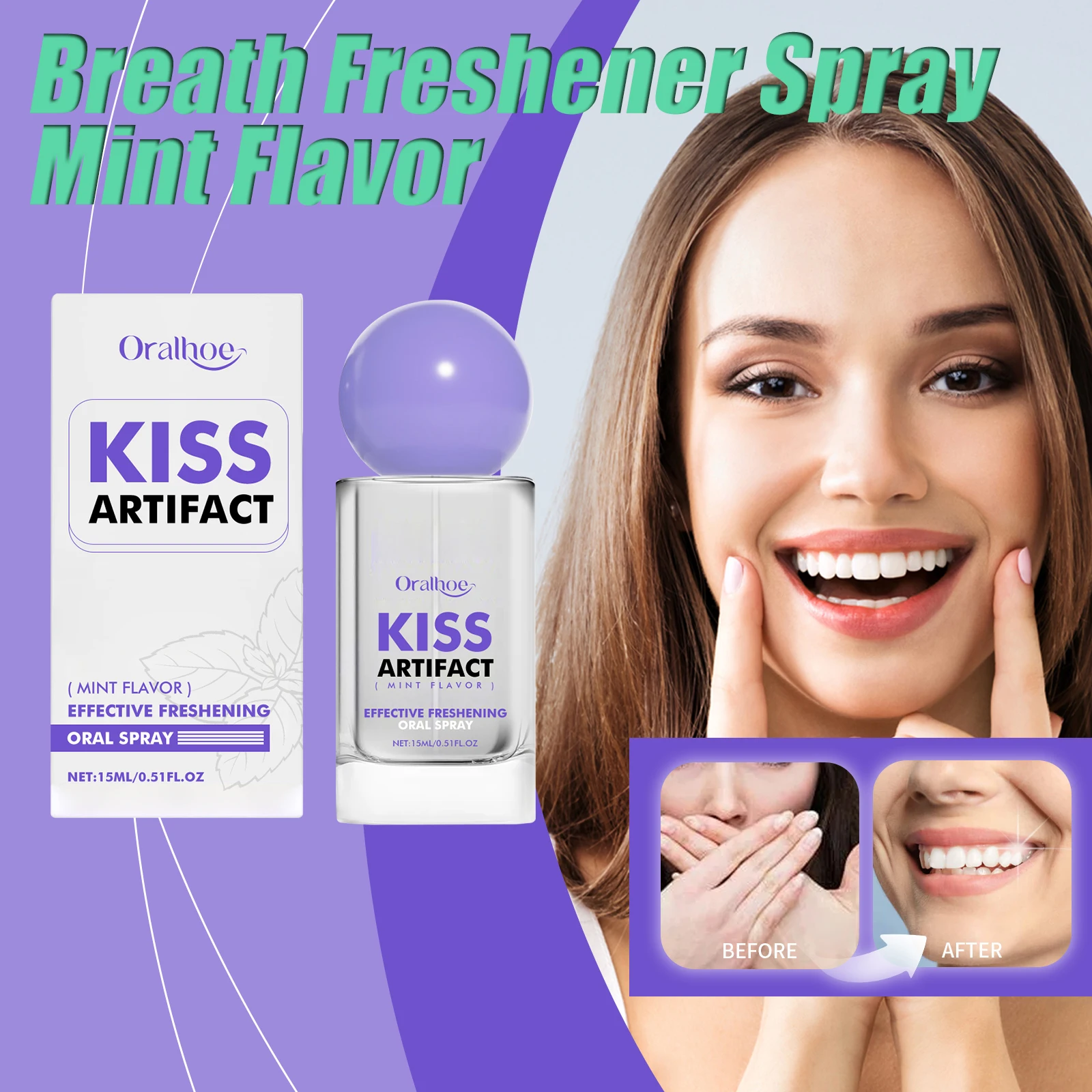 Ambientador para el aliento en aerosol, eliminación de sabor a menta, placa de halitosis, manchas, cuidado bucal fresco, Spray portátil para el cuidado de la boca y el aliento para hombre y mujer