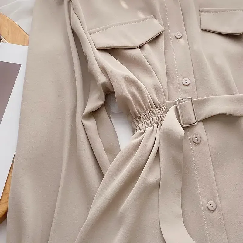 Camisa de manga larga para mujer, ropa de calle informal a la moda, blusas de Color sólido holgadas, blusas elegantes para mujer 2024