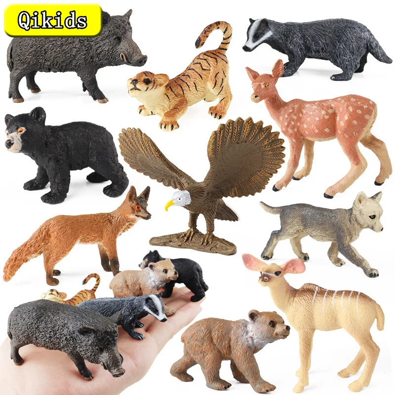 Simualtion Wild Animals Toy Owl Deer Wolf Panda Beaver Model Action Figures PVC Small Figurines Kids Education Gift