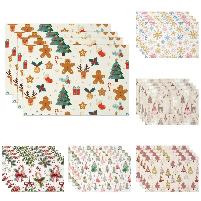 4/6/8 stücke Weihnachten Tischsets Lebkuchenmann Rentier Baum Schneeflocke Tischset Esstisch Festival Party Küche Dekoration