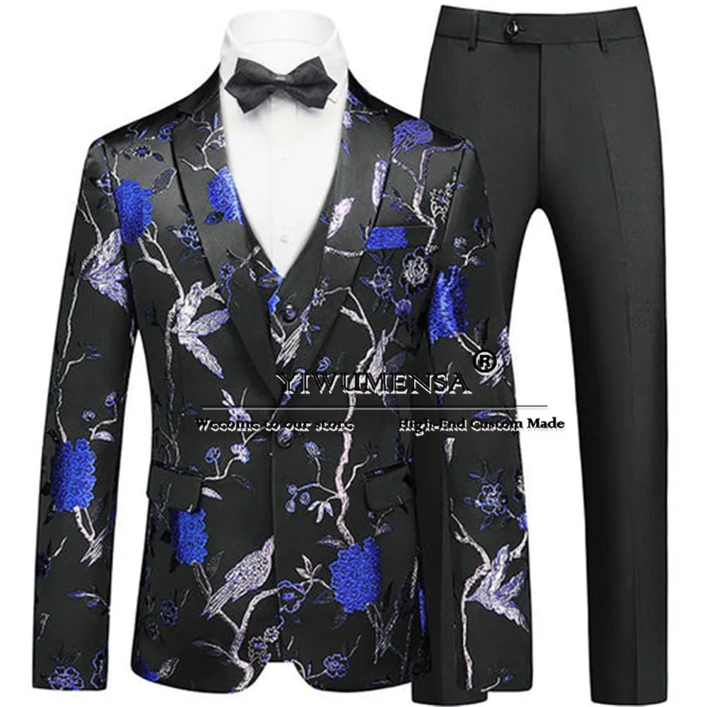 Classic Jacquard Suits Men For Wedding Single Breasted Prom Blazer Tailored Formal Party Groom Tuxedos Male Fashion Clothing