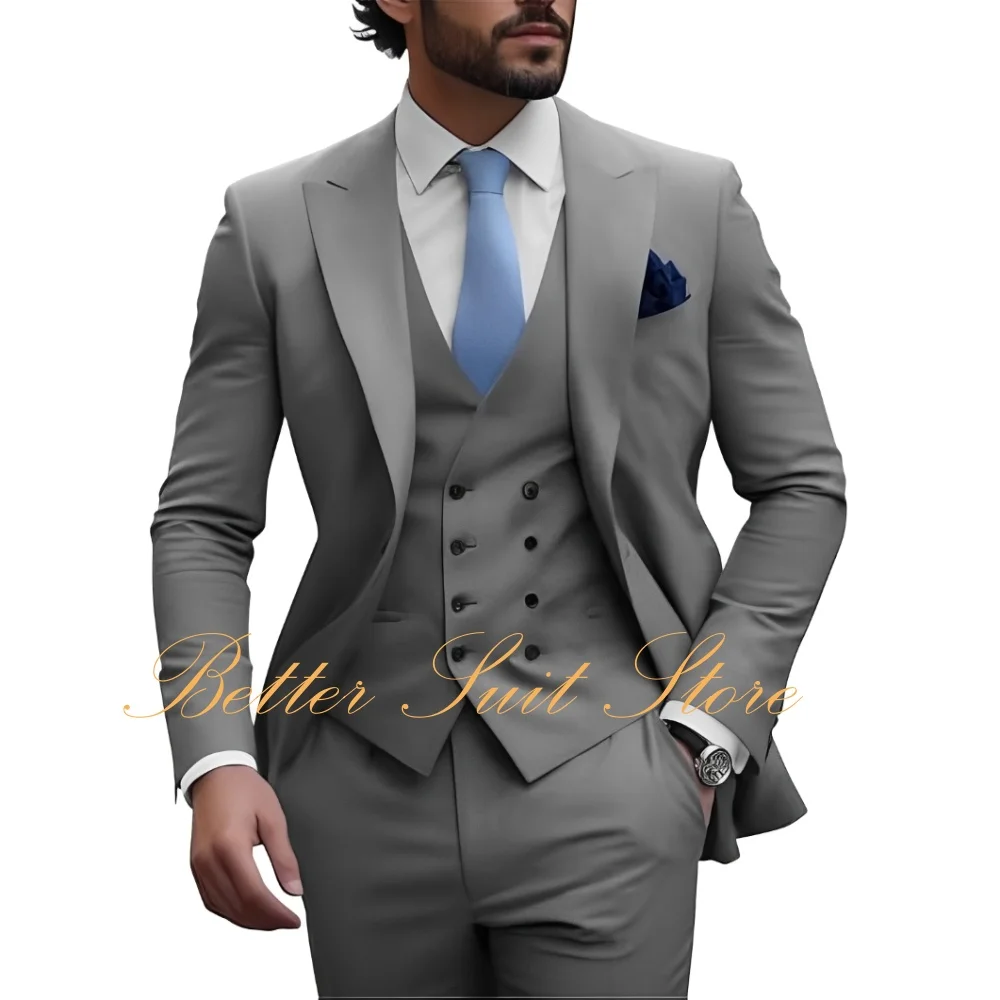 Mens 3 Piece Suit Slim Fit Wedding Prom Party Business Suits Notch Lapel One Button Blazer Vest Pants Tuxedo Set