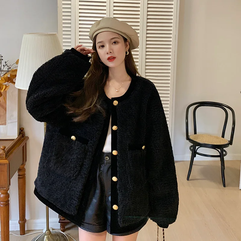 Jackets Women Lambwool Outwear Winter Thick Patchwork Streetwear Aesthetic Ins Pockets Fashion Cold Resistant Chaketas De Mujer