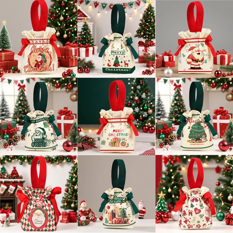 10pss 18cm × 19cm × 8cm bolso creativo de Navidad bolsa de embalaje de manzana de Nochebuena bolsa de regalo de Navidad bolsa de lona de caramelo de mano