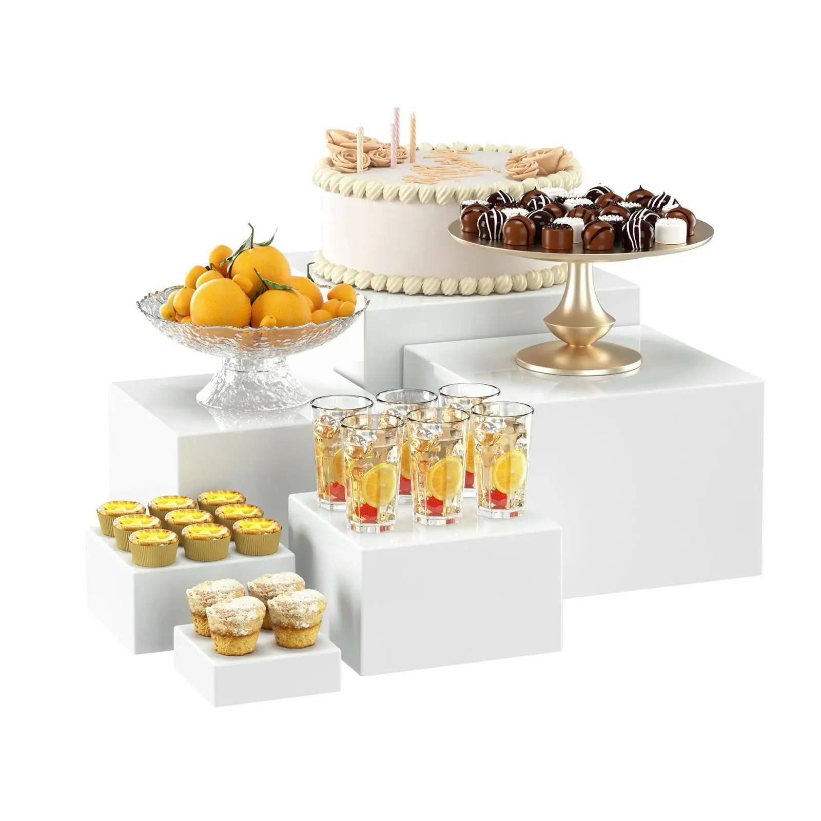 

6x Buffet Riser Cube Display Nesting Risers with Hollow Bottoms Food Risers for Wedding Parties Cupcake Candy Display Stand