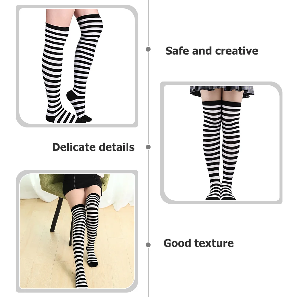 Striped Glove Stockings Washable Arm Sleeves Windproof Leg Socks Women Long Black for Suit Warm Cotton High Women's Costumes