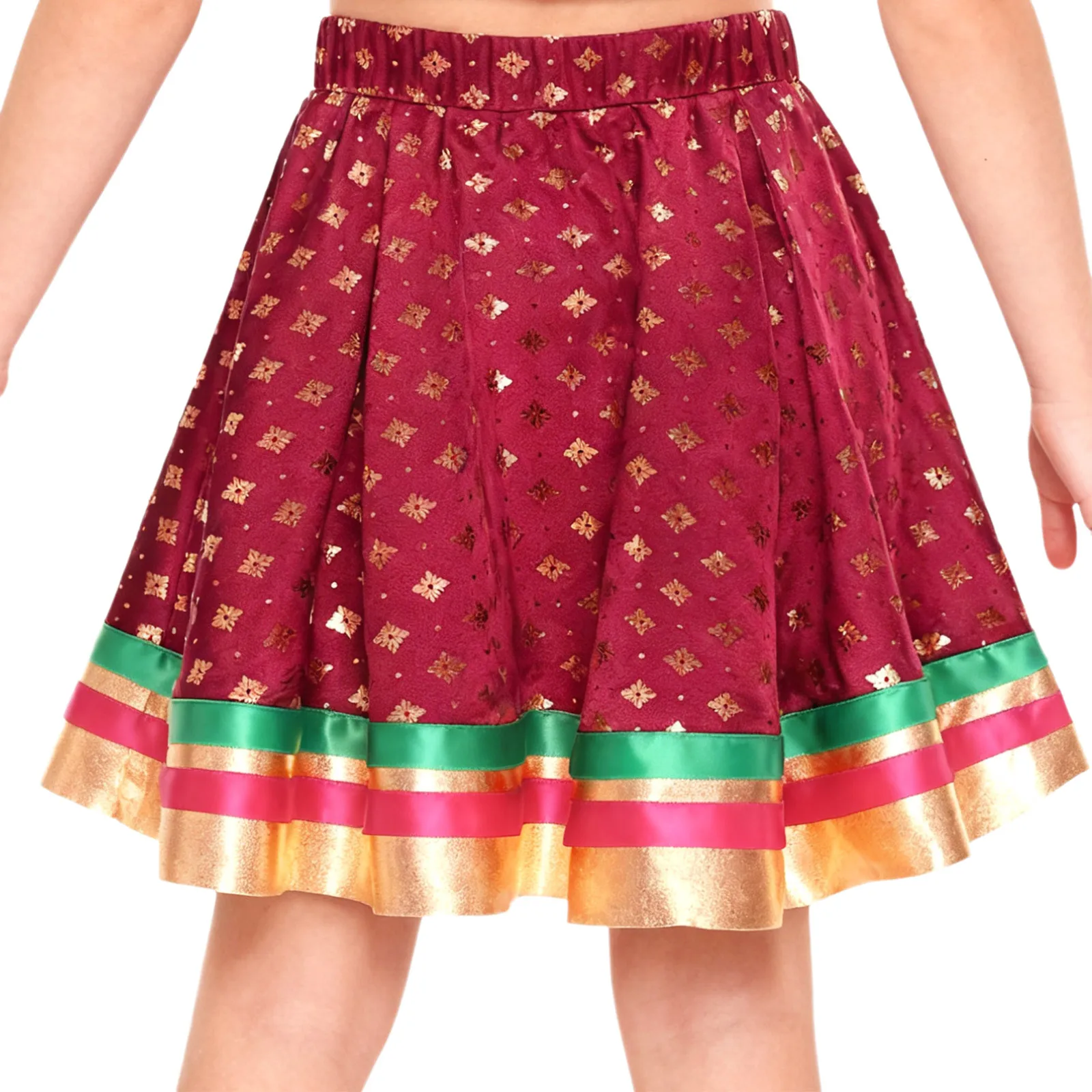 Dziecięca spódnica taneczna dla dziewczynek, lehenga choli, satynowy brokat ze złotymi motywami, kolorowa spódnica do tańca, na imprezy, podróże, spódnice taneczne.