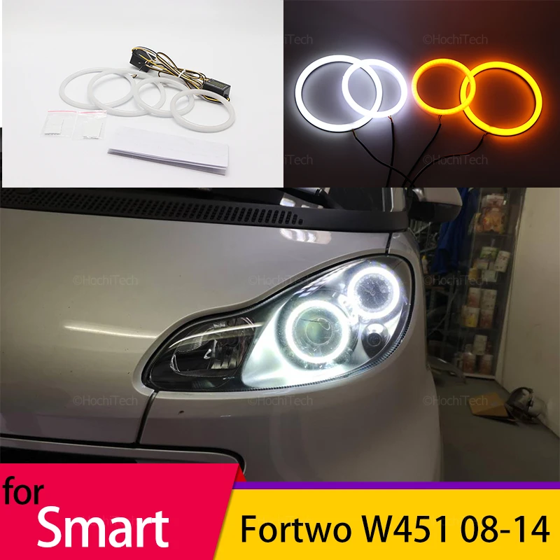 White Yellow  Ring Angel Eyes Turn Signal Switchback Cotton LED Headlight Rings for Brabus Smart Fortwo W451 Mk2 2008-2014