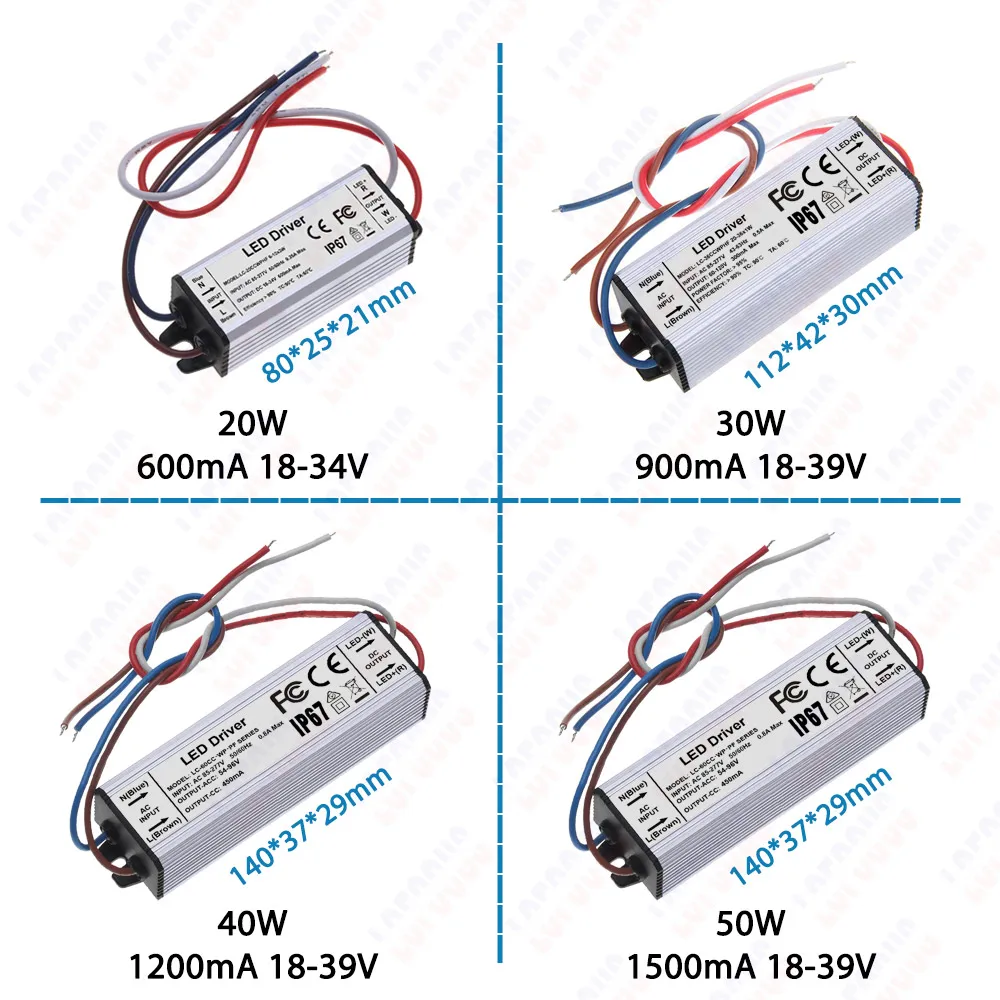 Constant Current LED Driver Waterproof IP67 10W 20W 30W 40W 50W 60W 70W 80W 100W 200W 300W AC 110V 220V Lighting Transformer