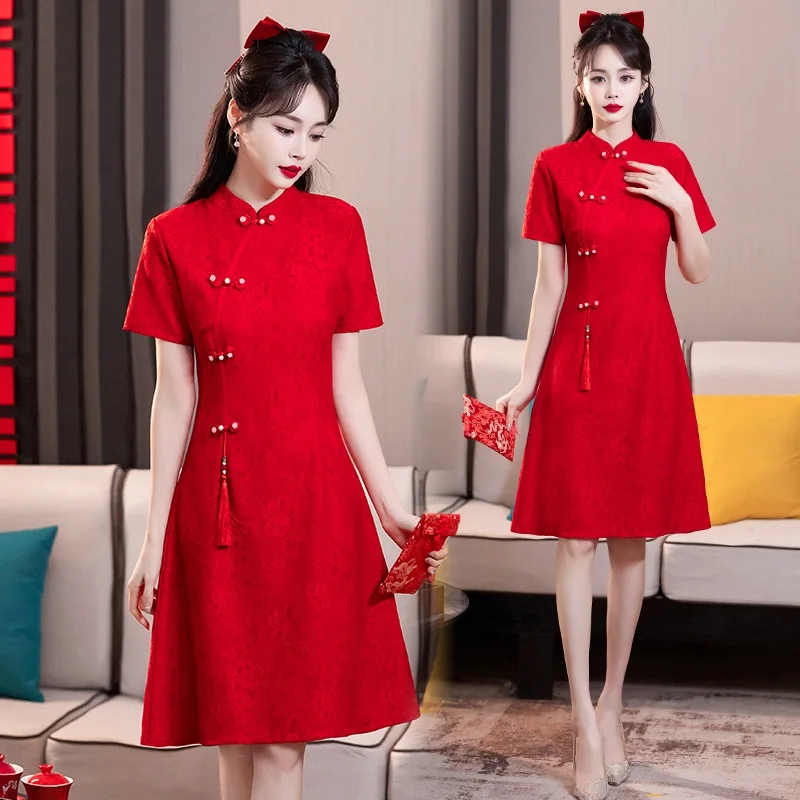 

Red National Sle Dr Young Mom Version New 2025 GaoKao Students Qigong Skirt Chinese Traditional Clothing