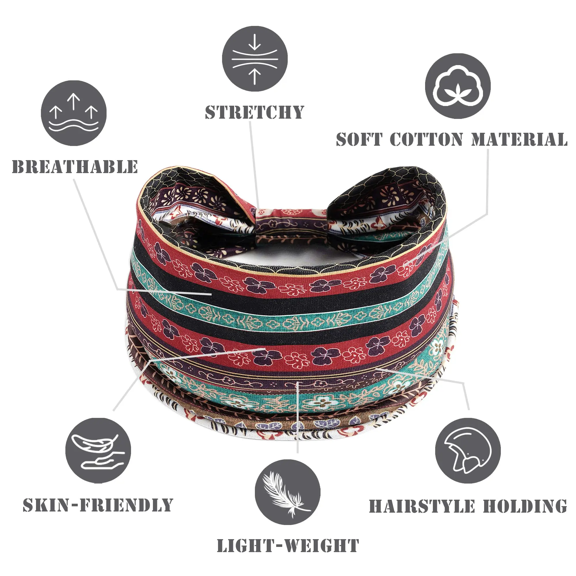 Boho African Headbands for Women Wide Cotton Turban Headwrap  Knot Elastic Hairbands Bandeau Sport Workout Yoga Hair Accessories