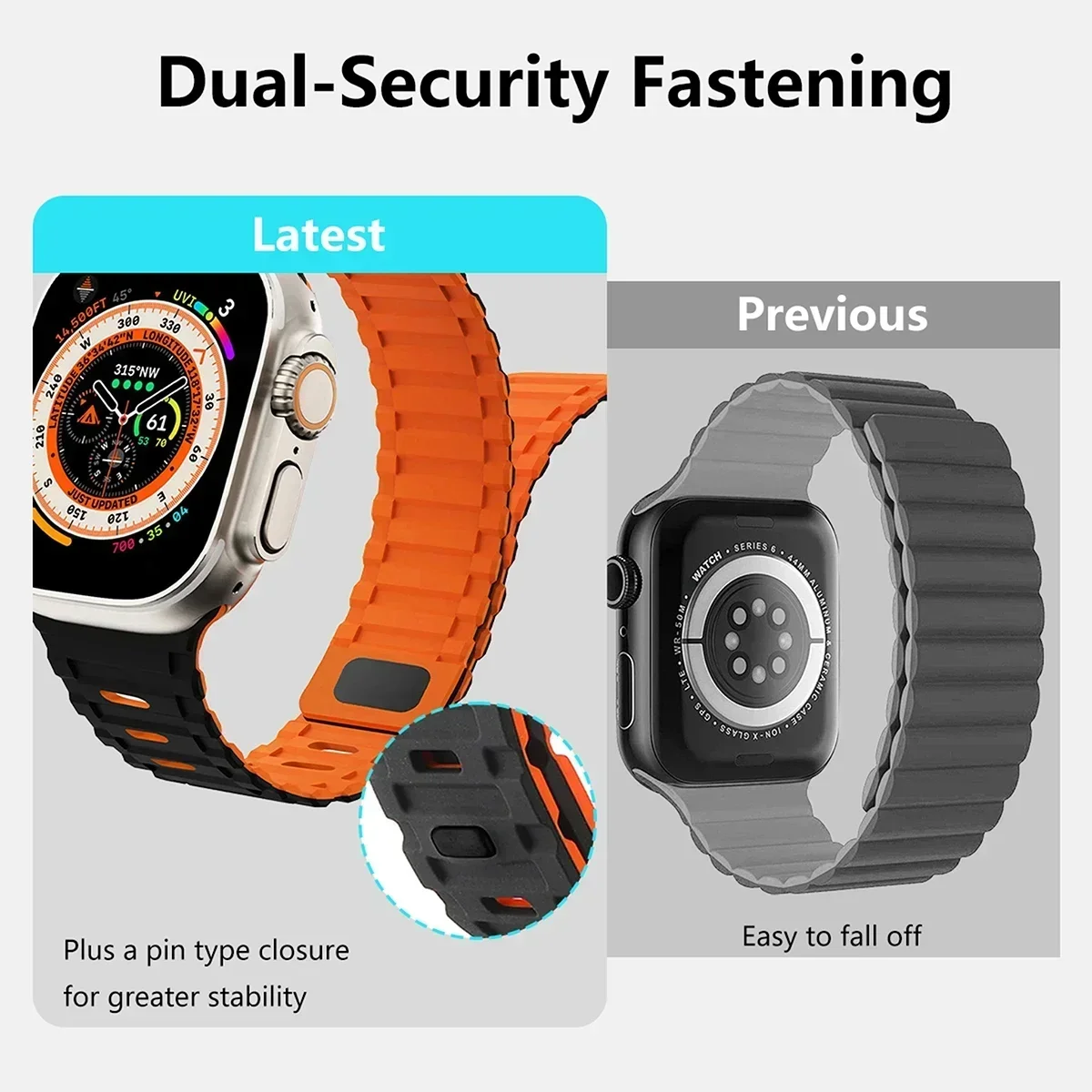 حلقة مغناطيسية لأربطة ساعة أبل ، سوار سيليكون لسلسلة iWatch 9 ، 8 ، 7 ، 6 ، 5 ، 4 ، 3 ، SE ، Ultra 2 حزام ، 44 ، 40 49 من من من من 49 ، 45 ، 41 ، 38