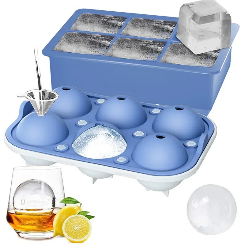 

2pcs Ice Ball Maker Reusable 2.5 Inch Ice Cube Trays Easy Release Silicone Round Square Ice Sphere Tray with Funnel for Whiskey
