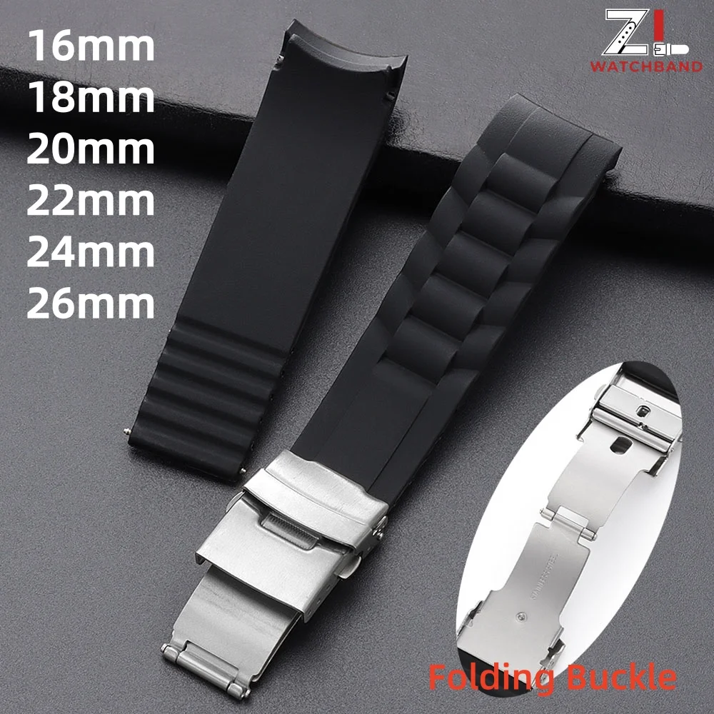 18 mm, 20 mm, 22 mm, gebogenes Endband, 16 mm, 24 mm, 26 mm, Silikon-Uhrenarmband, Faltschließe, Sportarmband, Herren- und Damen-Ersatzarmbänder