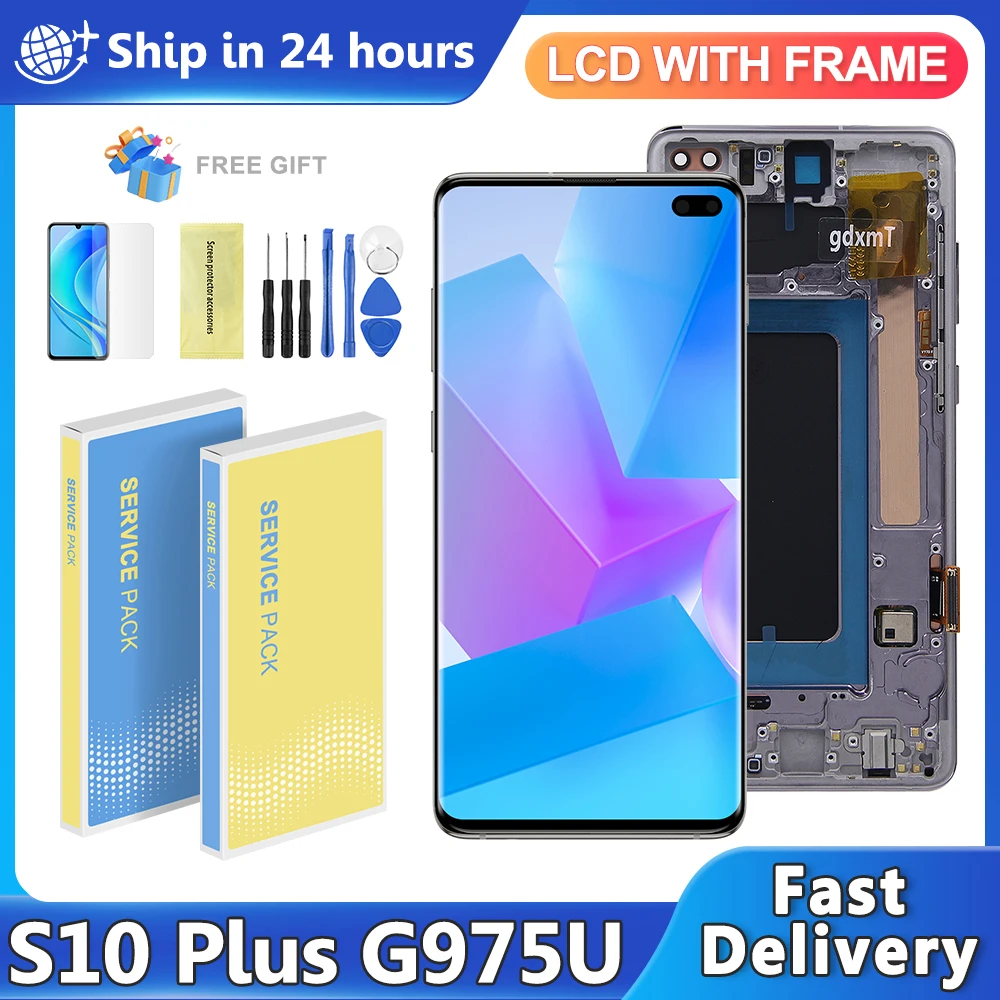 AMOLED Display For Samsung S10 plus SM-G975 G975F/DS LCD Display Touch Screen Digitizer Replacement For Samsung S10+ Display