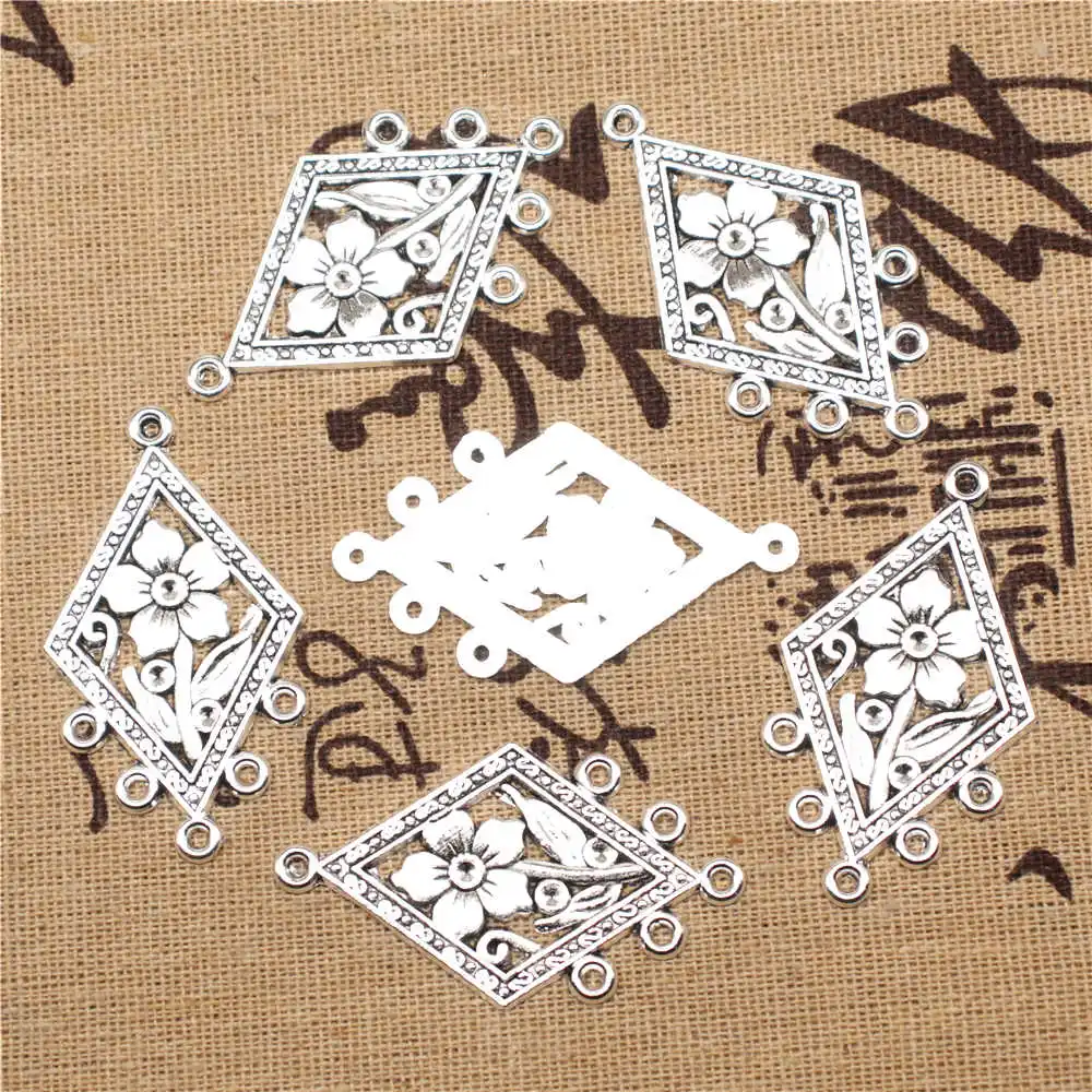 Jewelleri Component Earring Connector Flower Antique Silver Color Jewellery Making Pendants 28x48mm 5pcs