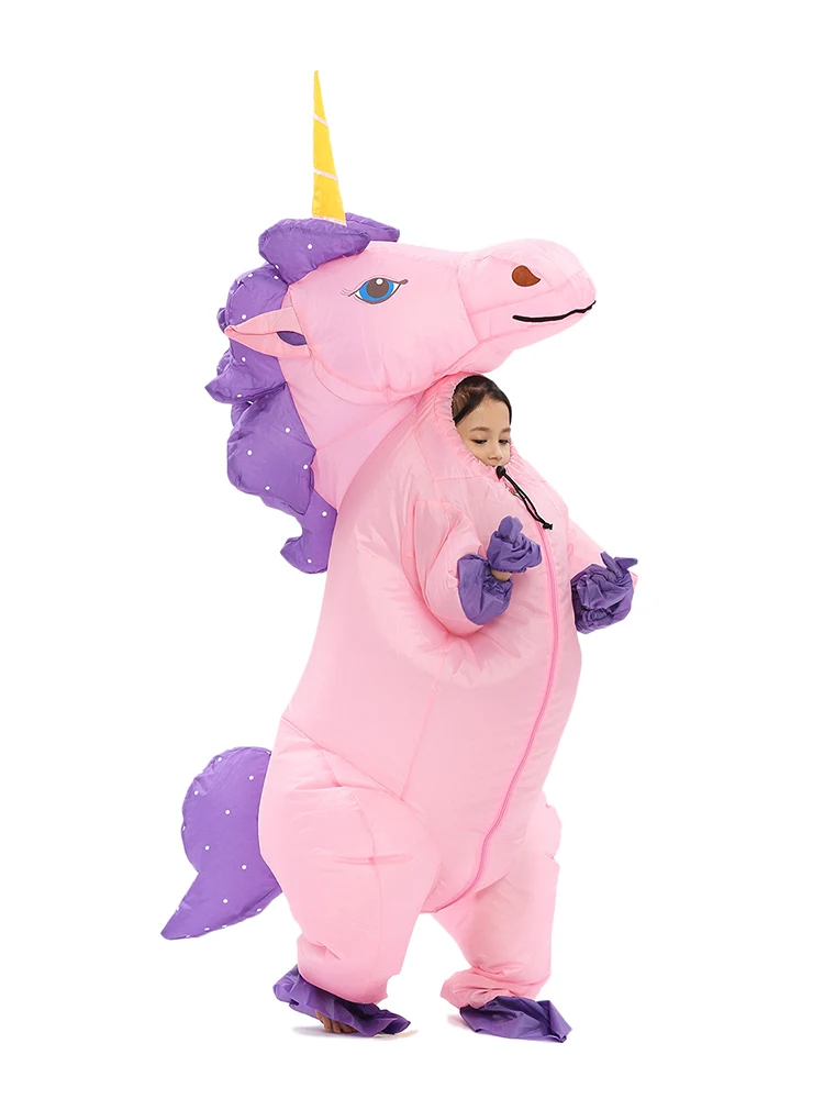 Disfraz inflable de unicornio arcoíris para adultos y niños, ropa de Cosplay de animales de Halloween, mono inflable de fiesta de fantasía