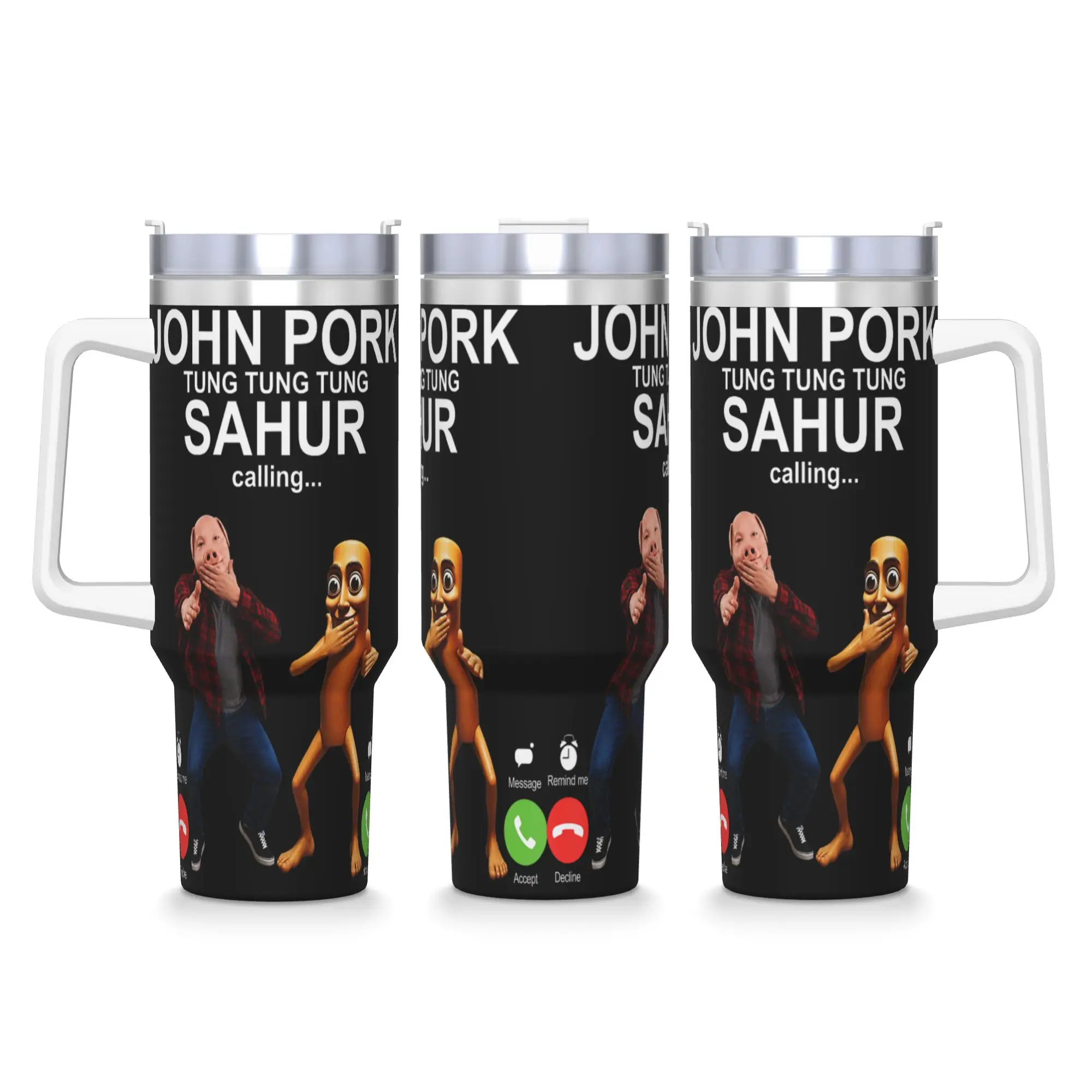 Stainless Steel Tumbler John Pork and Tung Tung Tung Sahur is Calling Scuba Dance Thermal Mug Portable Cold Drink Mugs Cup