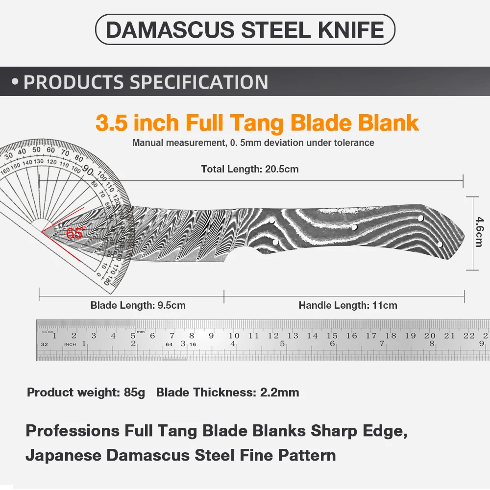 Forged Damascus Steel Utility Fruit Knife Blank Blade for Knife Making,Diy Full Tang Ultra Sharp Kitchen Knife Blank Blade