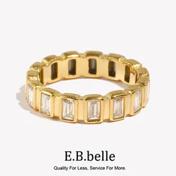 E.B.belle Small Square CZ Stone Index Finger Ring Stainless Steel 18K Gold Plated Minimalist Gold Zircon Rings For Women Unisex
