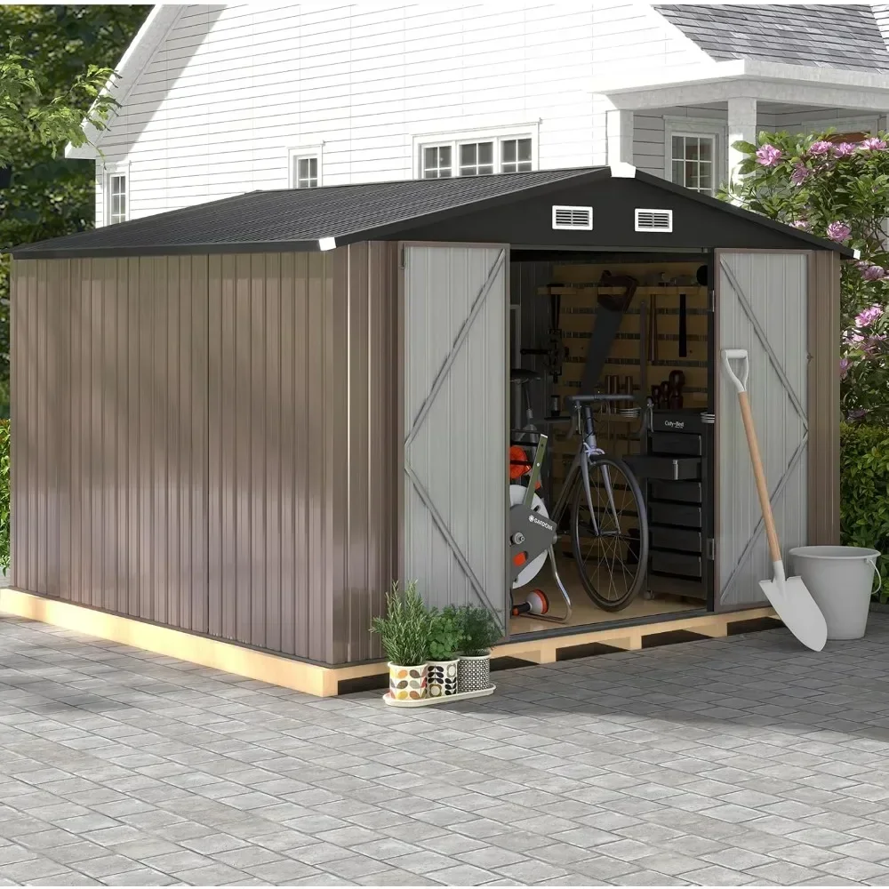 

Storage shed 7.6'x9.7 'outdoor garden storage shed, galvanized steel metal garden shed with ventilation openings