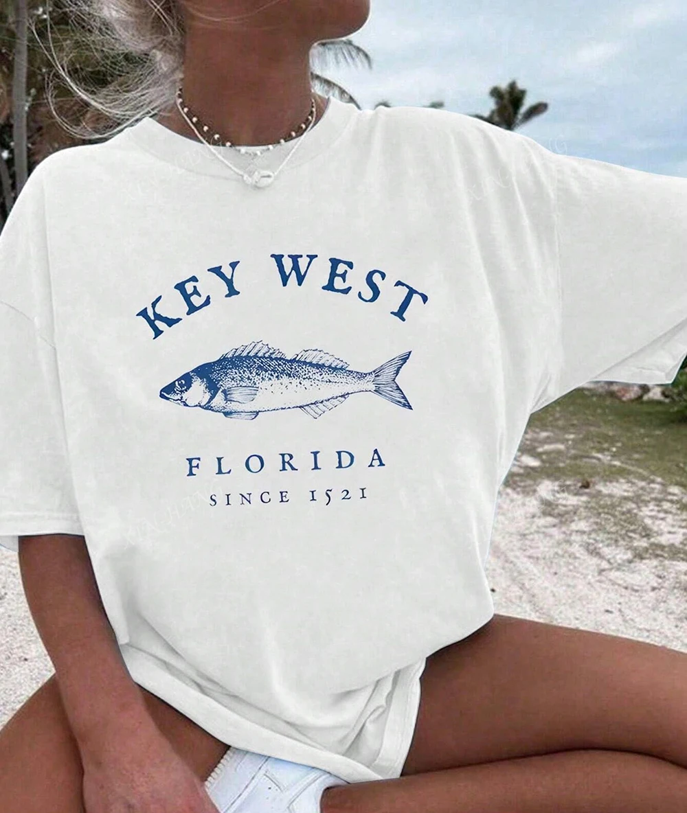 

Key West Sardine Graphic Tee Summer Fashion 100% Cotton Casual Funny Oversize Women T-Shirt Short Sleeves Clothing