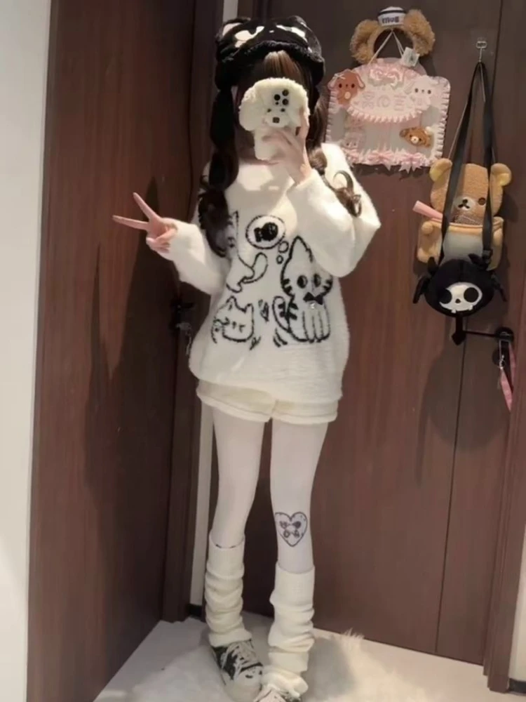 

Harajuku Japanese Sweet Long Sleeve Sweater Women Casual Cartoon Embroidery Kawaii O-Neck Subculture Slim Spring Autumn